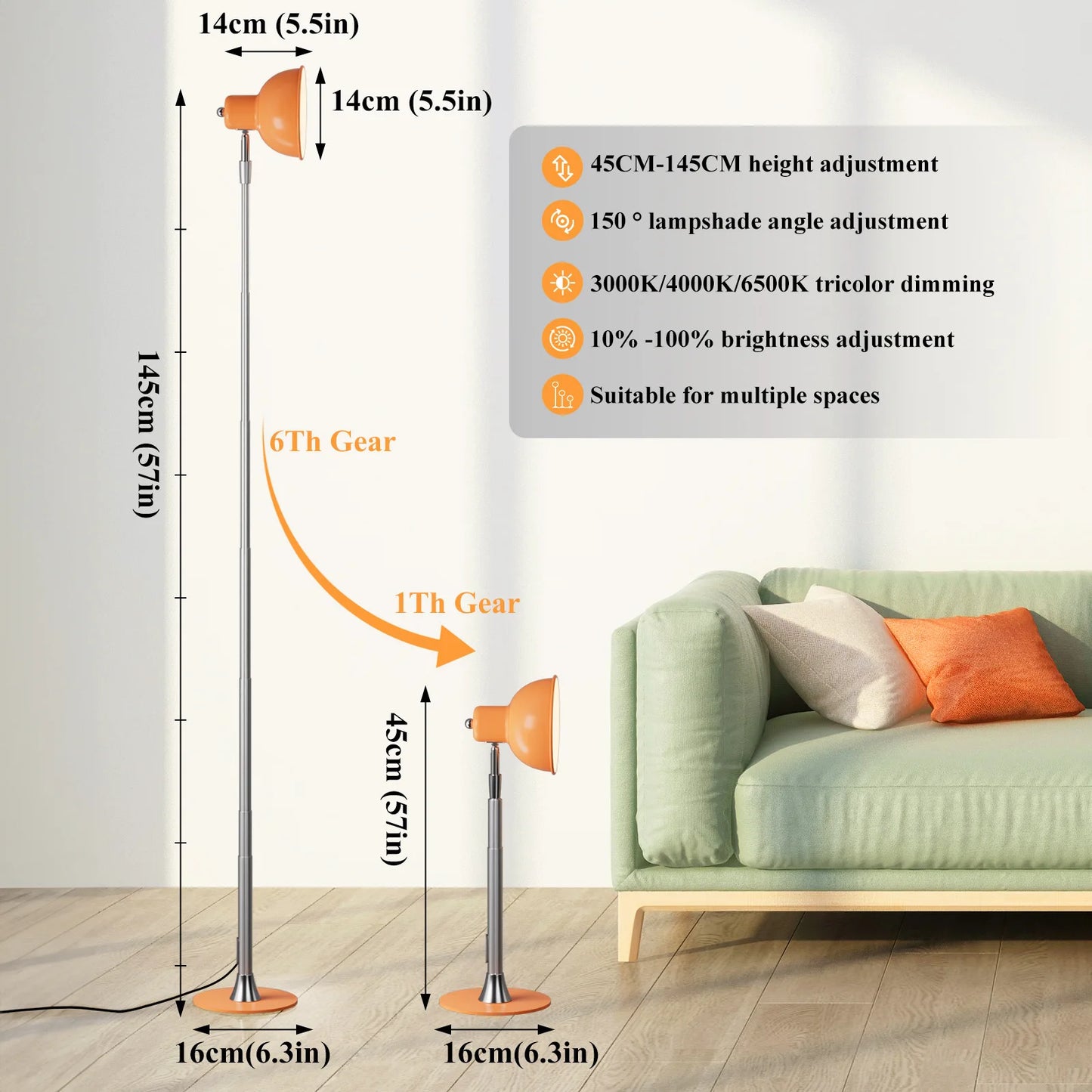 Modern Floor Lamp for Bedroom - USB powered & Stepless dimmable