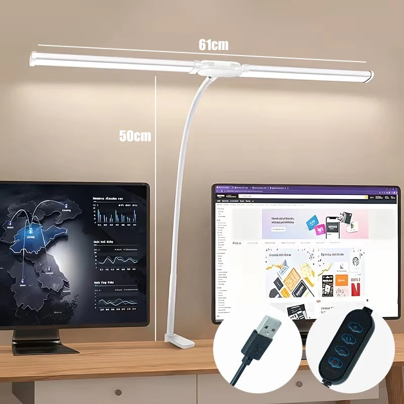 Modern LED Desk Lamp for Home Office - Stepless dimmable & Flexible gooseneck arm