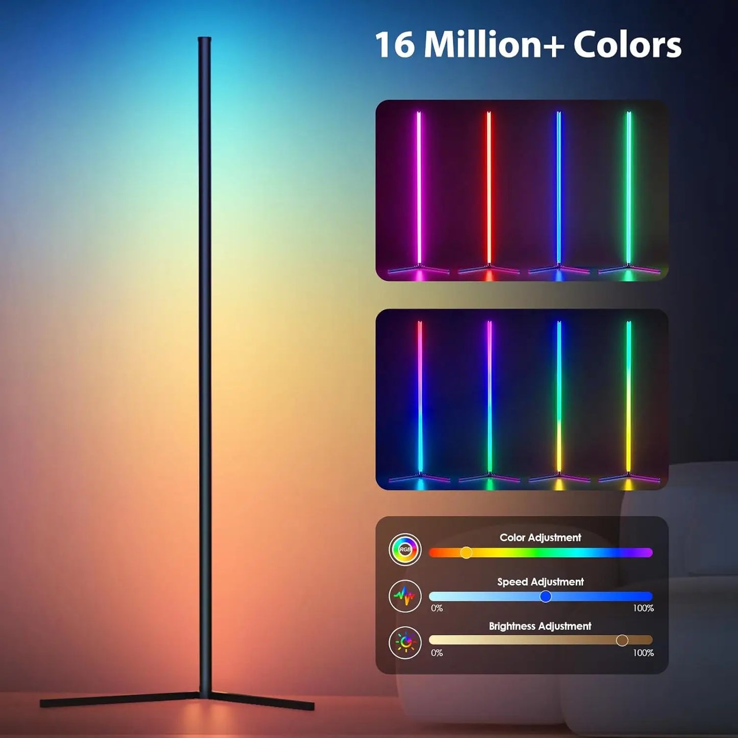 Modern Floor Lamp for Bedroom - Multicolor RGB light & Music sync mode