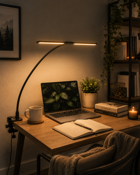 Modern LED Desk Lamp for Home Office - Stepless dimmable & Flexible gooseneck arm
