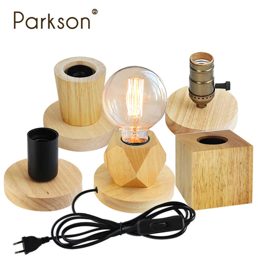 Modern Table Lamp for Bedroom - Natural wood finish & E27 bulb fitting