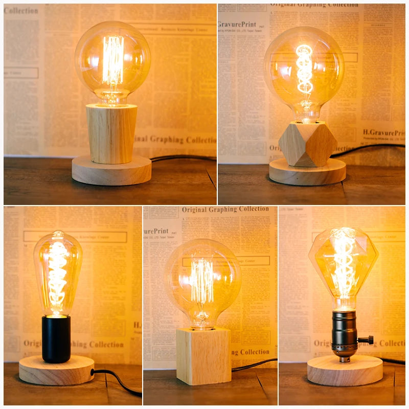 Modern Table Lamp for Bedroom - Natural wood finish & E27 bulb fitting