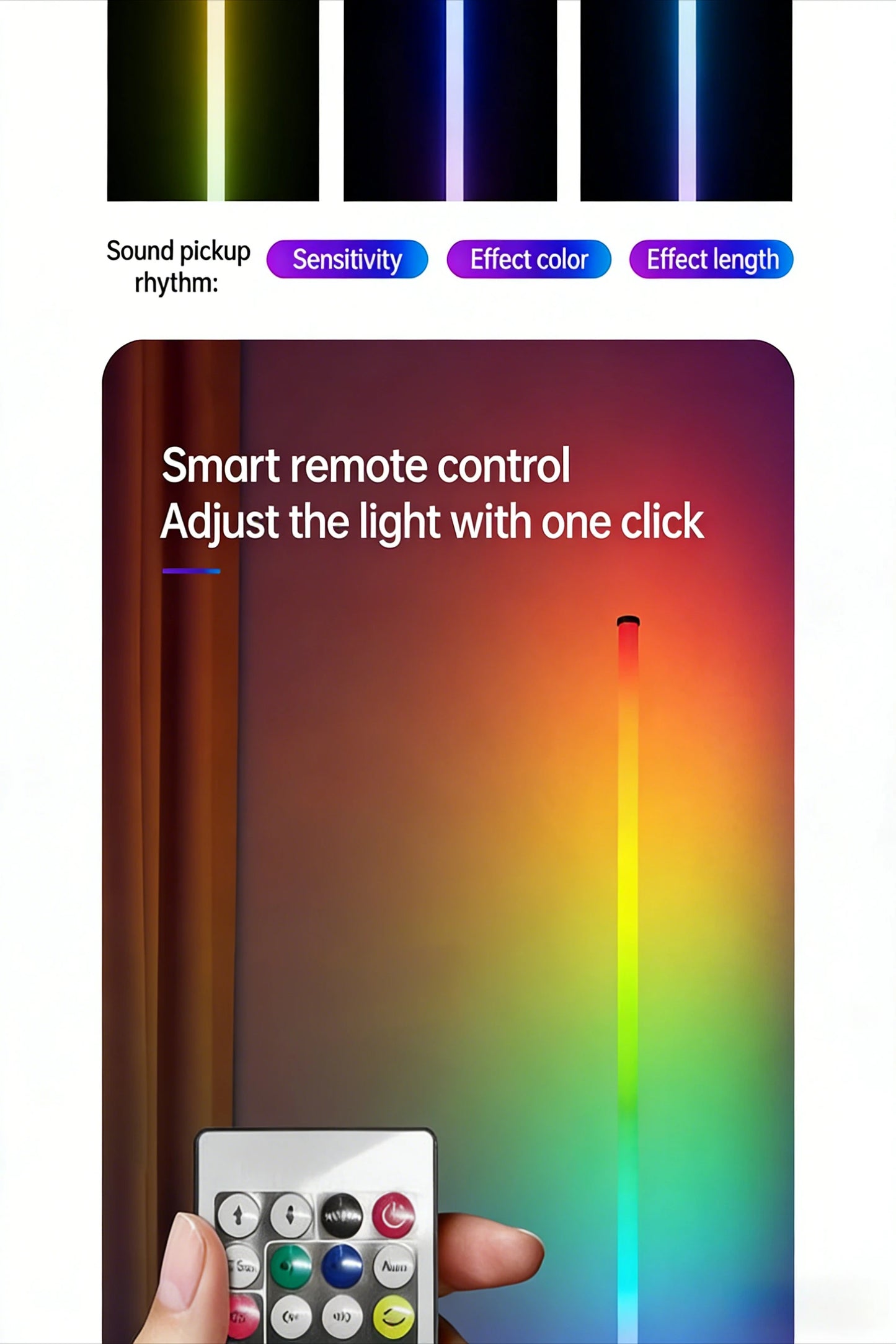 Modern Floor Lamp for Bedroom - Multicolor RGB light & Sound-reactive light
