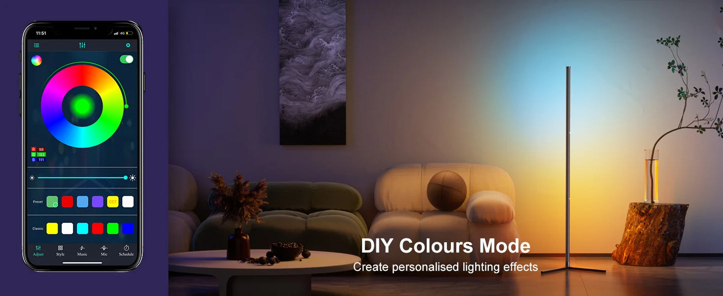 Modern Floor Lamp for Bedroom - Multicolor RGB light & Music sync mode