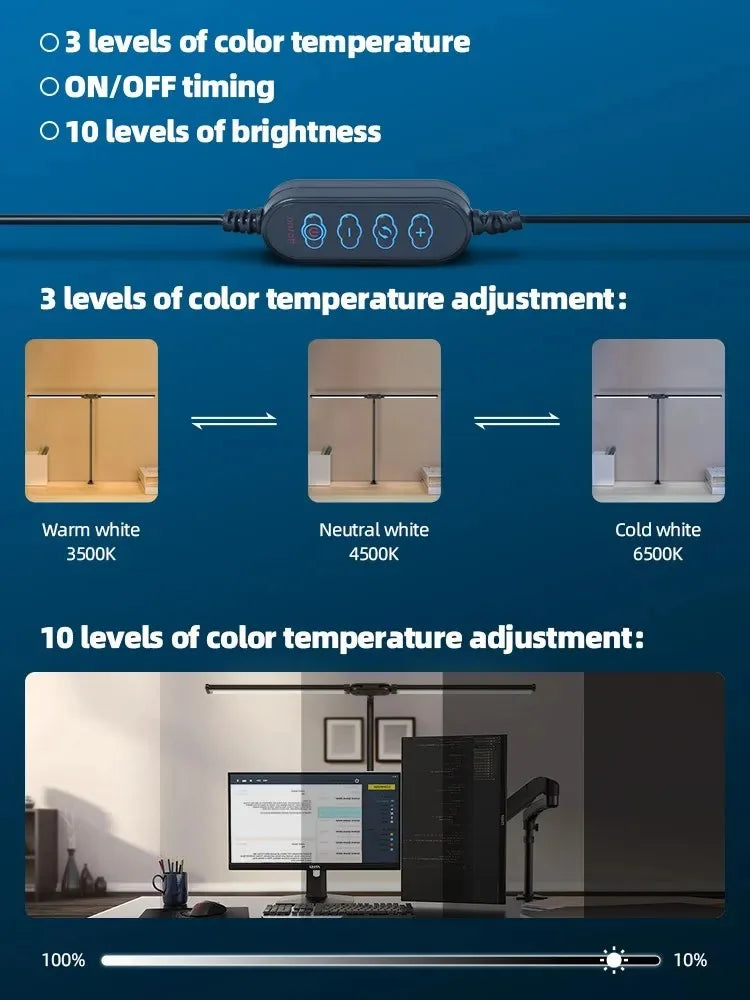 Modern LED Desk Lamp for Home Office - Stepless dimmable & Adjustable positioning