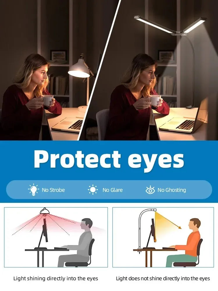 Modern LED Desk Lamp for Home Office - Stepless dimmable & Adjustable positioning