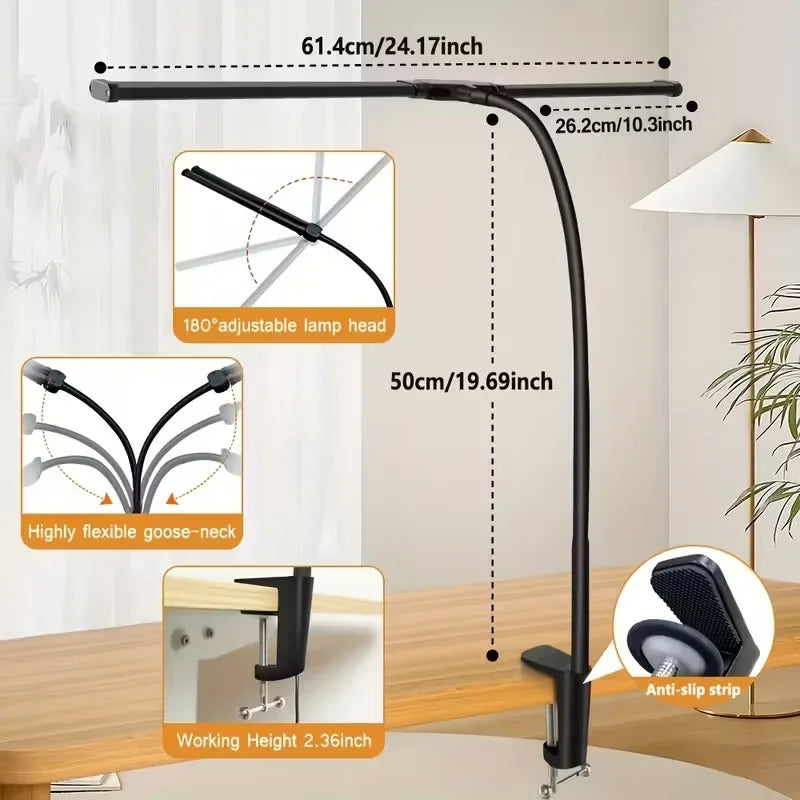 Modern LED Desk Lamp for Home Office - Stepless dimmable & Flexible gooseneck arm