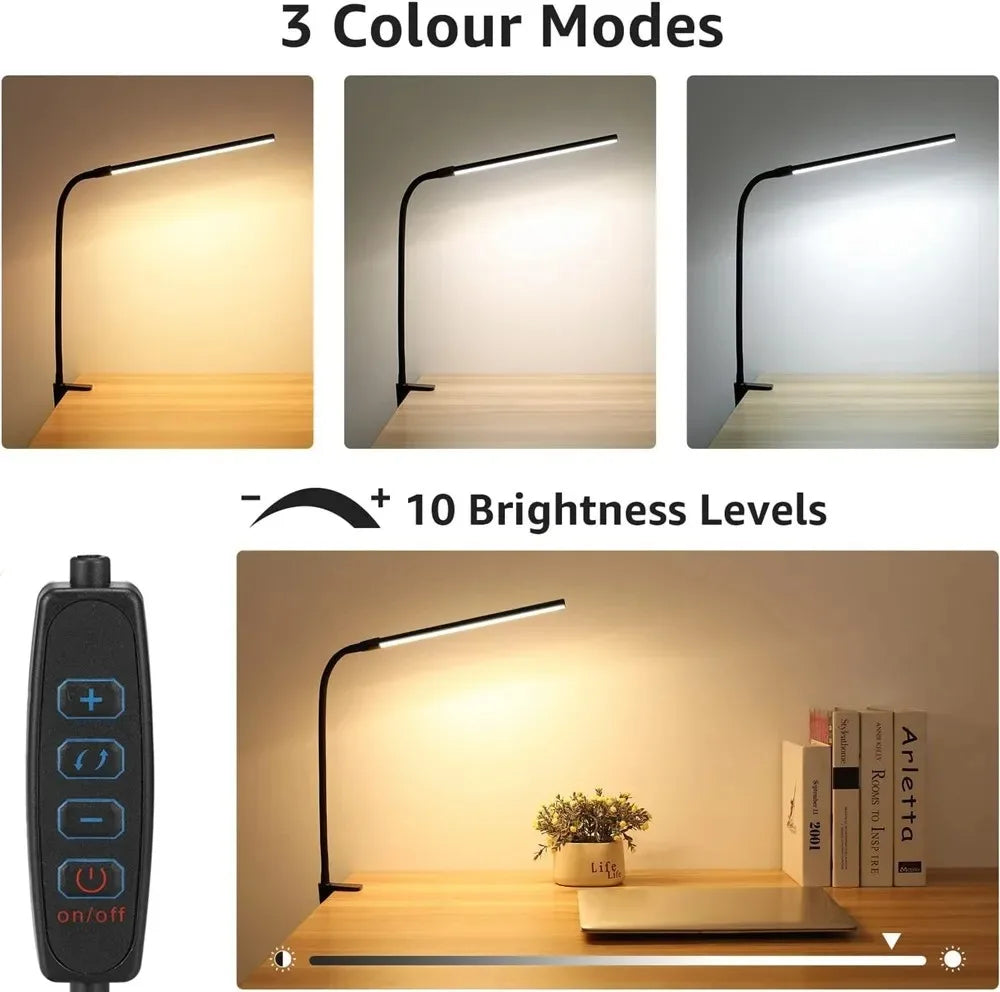 Modern LED Desk Lamp for Home Office - Stepless dimmable & Adjustable positioning