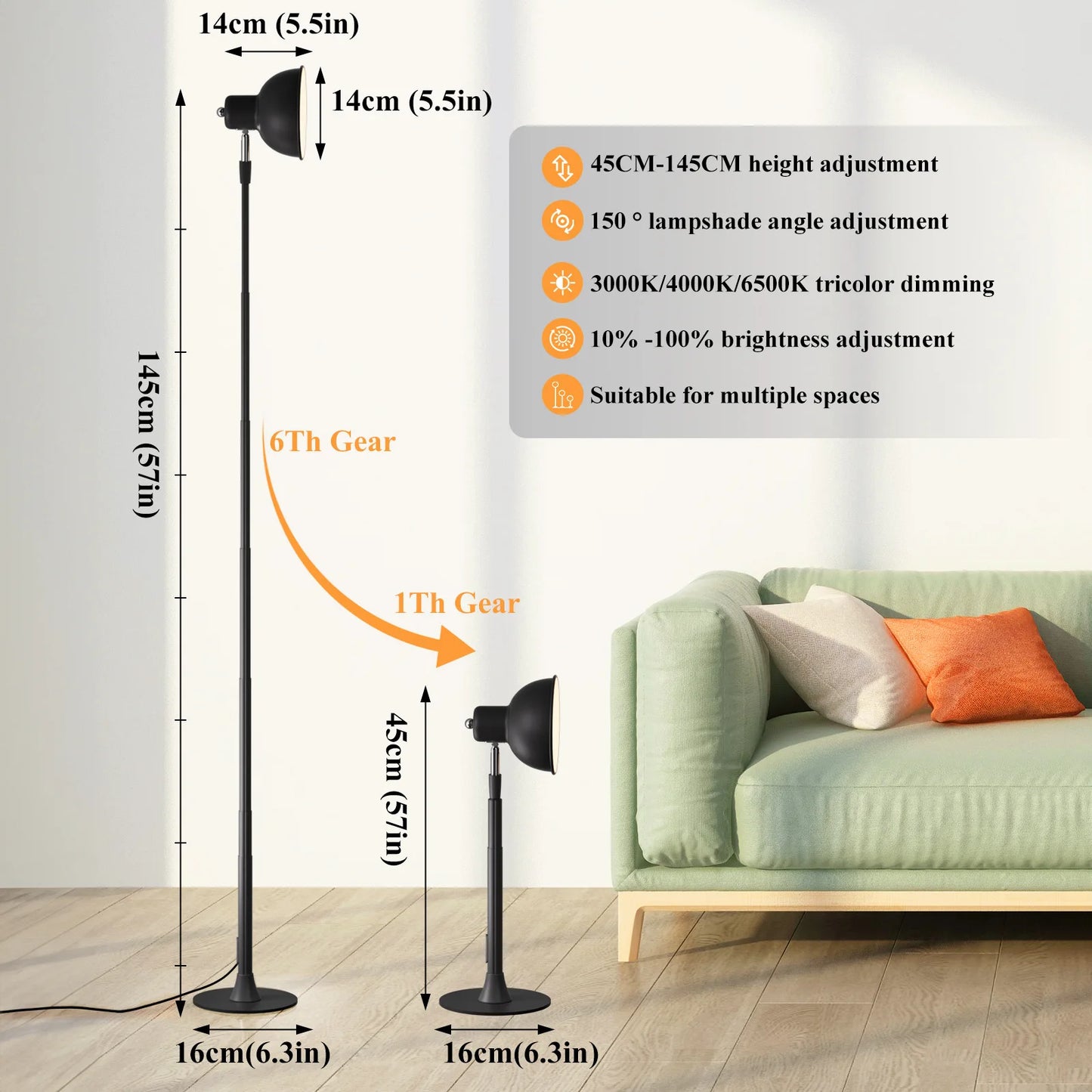 Modern Floor Lamp for Bedroom - USB powered & Stepless dimmable