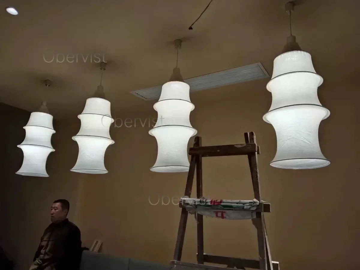 Minimalist Pendant Chandelier for Bedroom - Fabric lampshade