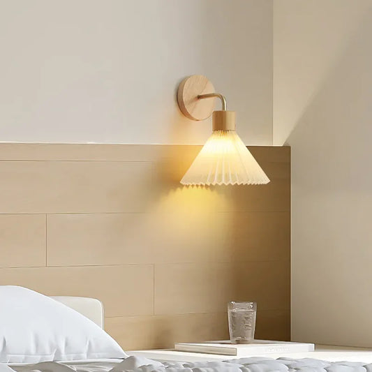 Minimalist Wall Sconce for Bedroom - Natural wood finish & E27 bulb fitting