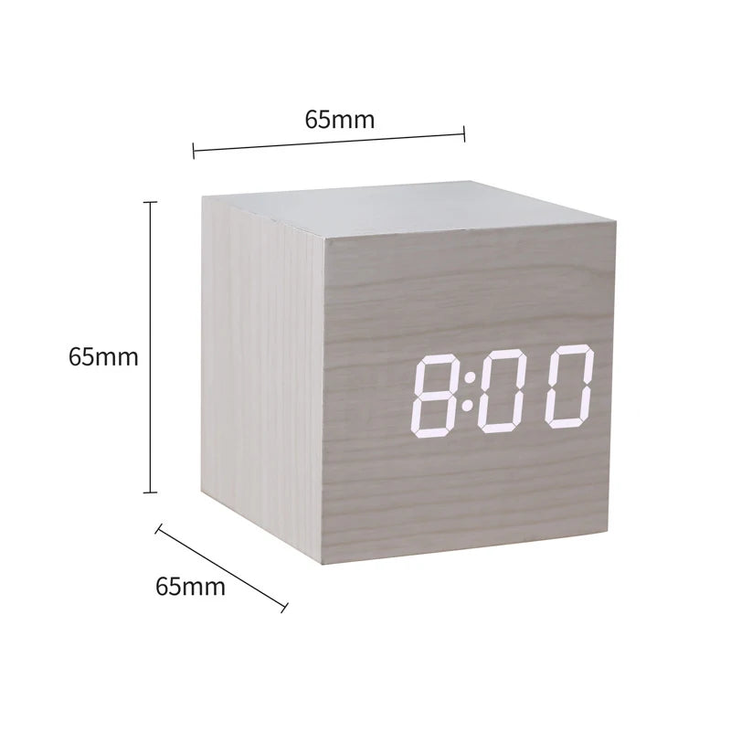 Modern LED Alarm Clock for Desk - USB powered & Natural wood finish