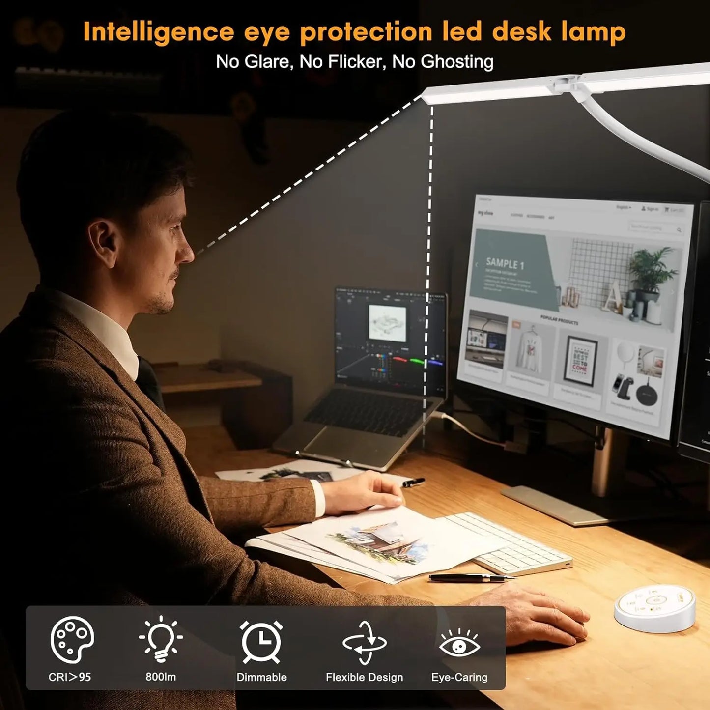 Modern LED Desk Lamp for Home Office - Stepless dimmable & Adjustable positioning