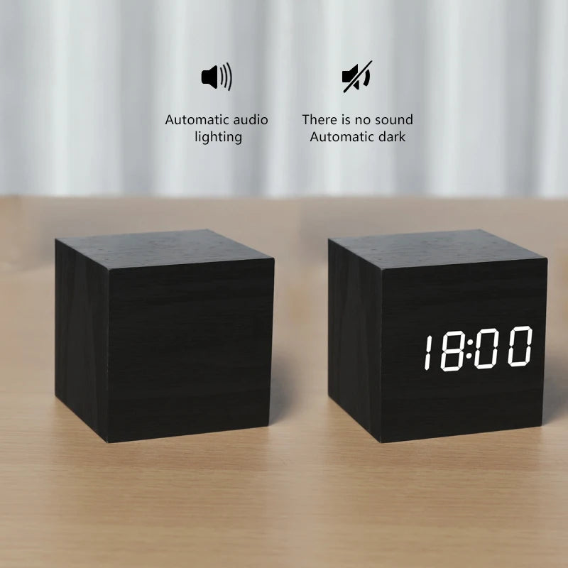 Modern LED Alarm Clock for Desk - USB powered & Natural wood finish