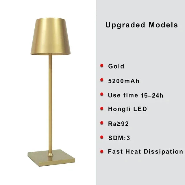 Modern Table Lamp for Bedroom - Rechargeable battery & USB powered