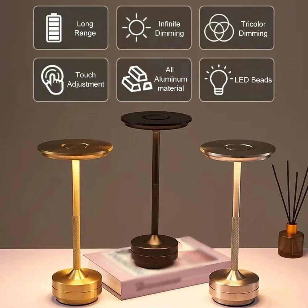 Retro LED Desk Lamp for Home - Rechargeable battery & Wireless charging