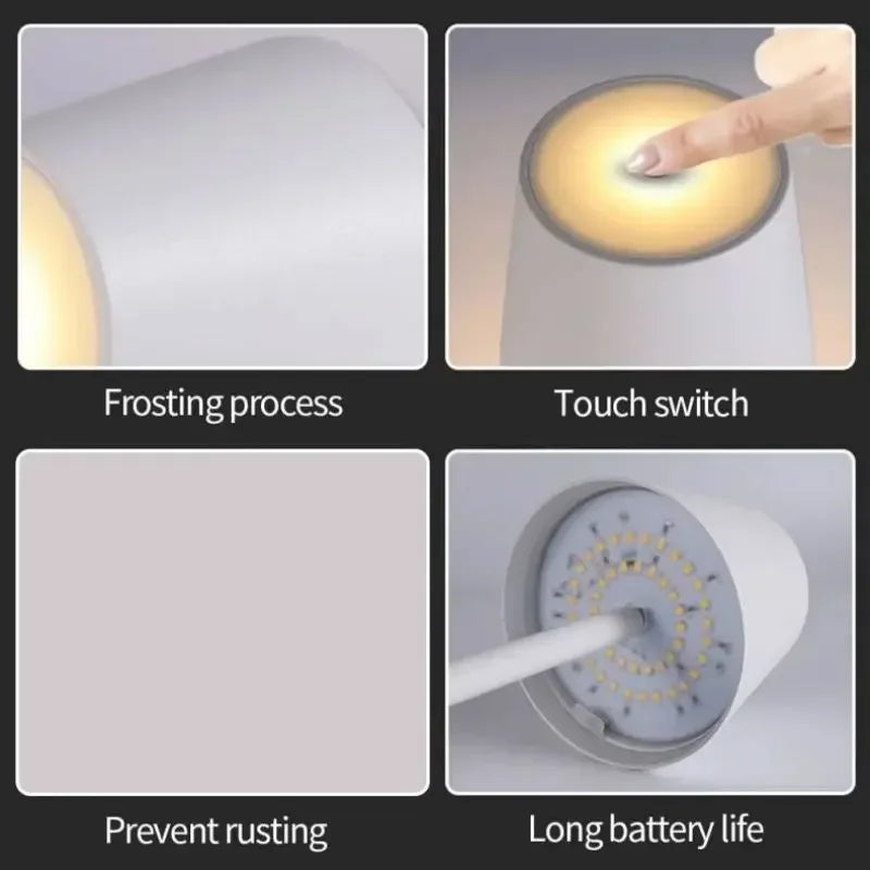 Modern Table Lamp for Bedroom - Rechargeable battery & USB powered