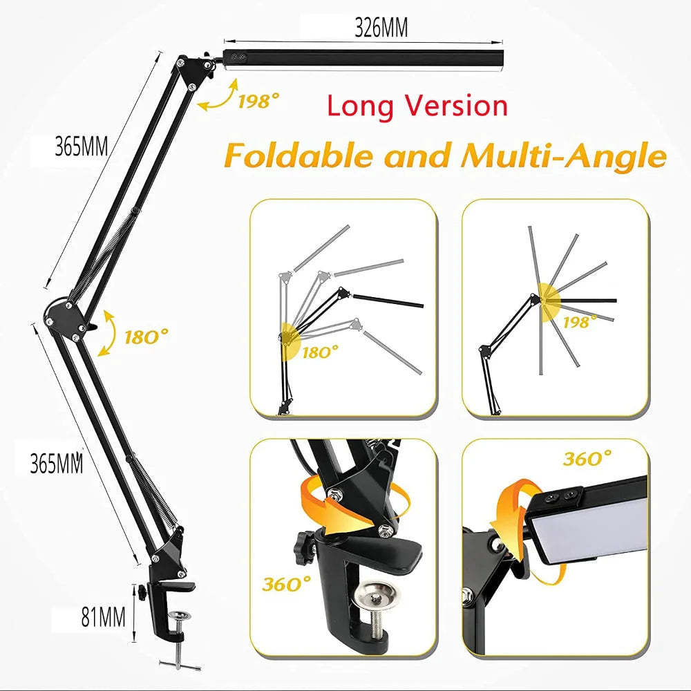 Modern LED Desk Lamp for Home - Stepless dimmable & Clamp mount included