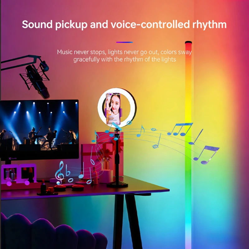 Modern Floor Lamp for Bedroom - Multicolor RGB light & Sound-reactive light