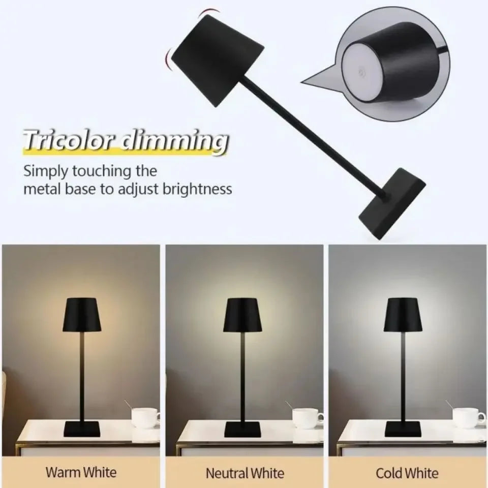 Modern Table Lamp for Bedroom - Rechargeable battery & USB powered