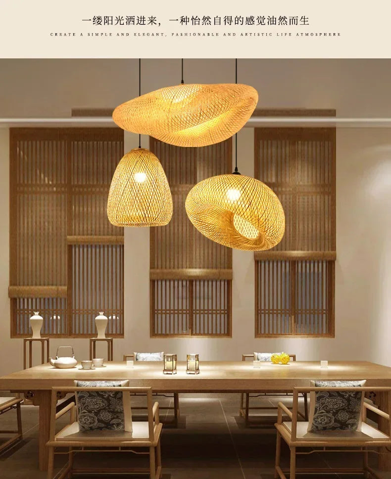 Modern Pendant Chandelier for Bedroom - Handwoven bamboo/rattan
