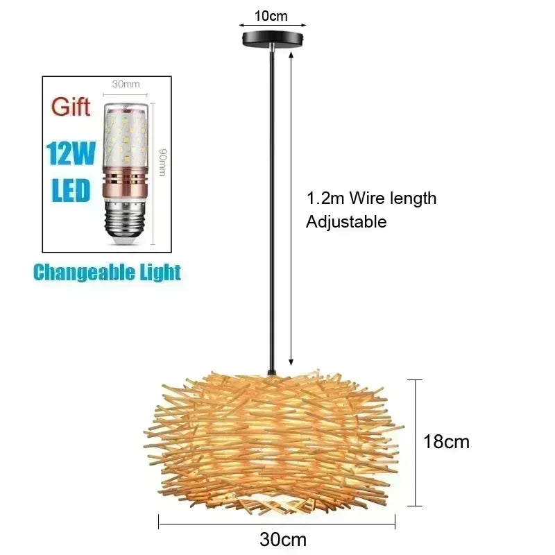 Modern Pendant Chandelier for Bedroom - Handwoven bamboo/rattan