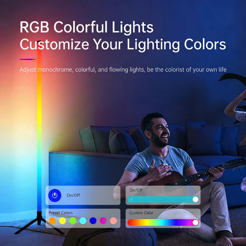 Modern Floor Lamp for Bedroom - Multicolor RGB light & Sound-reactive light