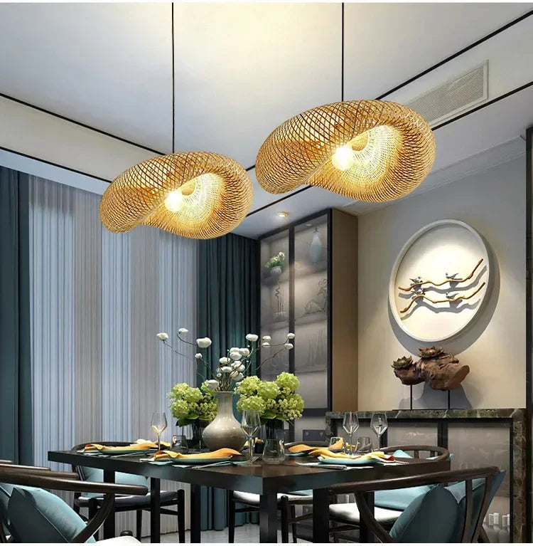 Modern Pendant Chandelier for Bedroom - Handwoven bamboo/rattan