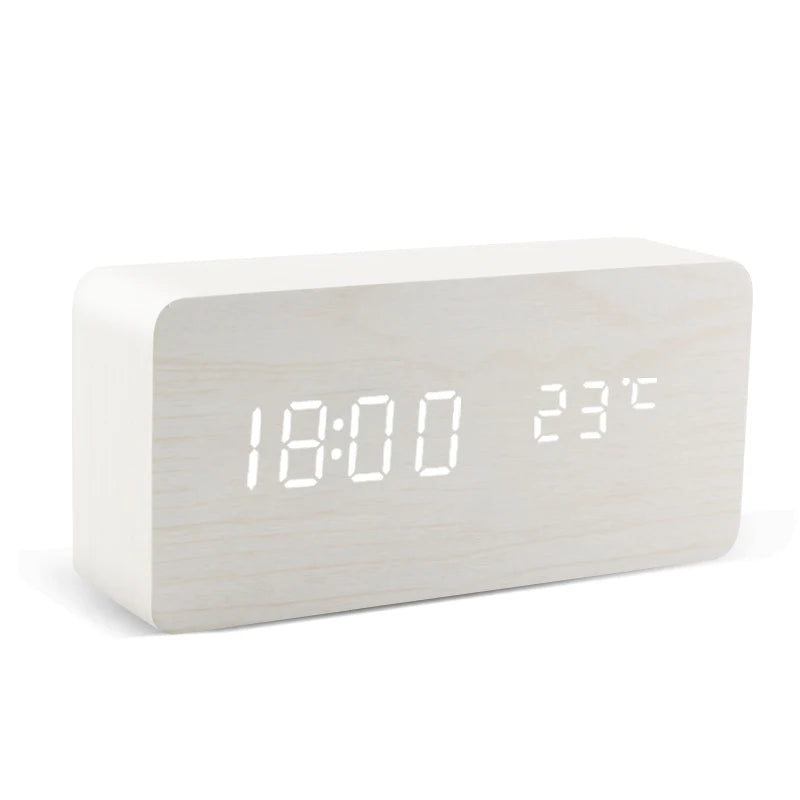 Modern LED Alarm Clock for Desk - USB powered & Natural wood finish