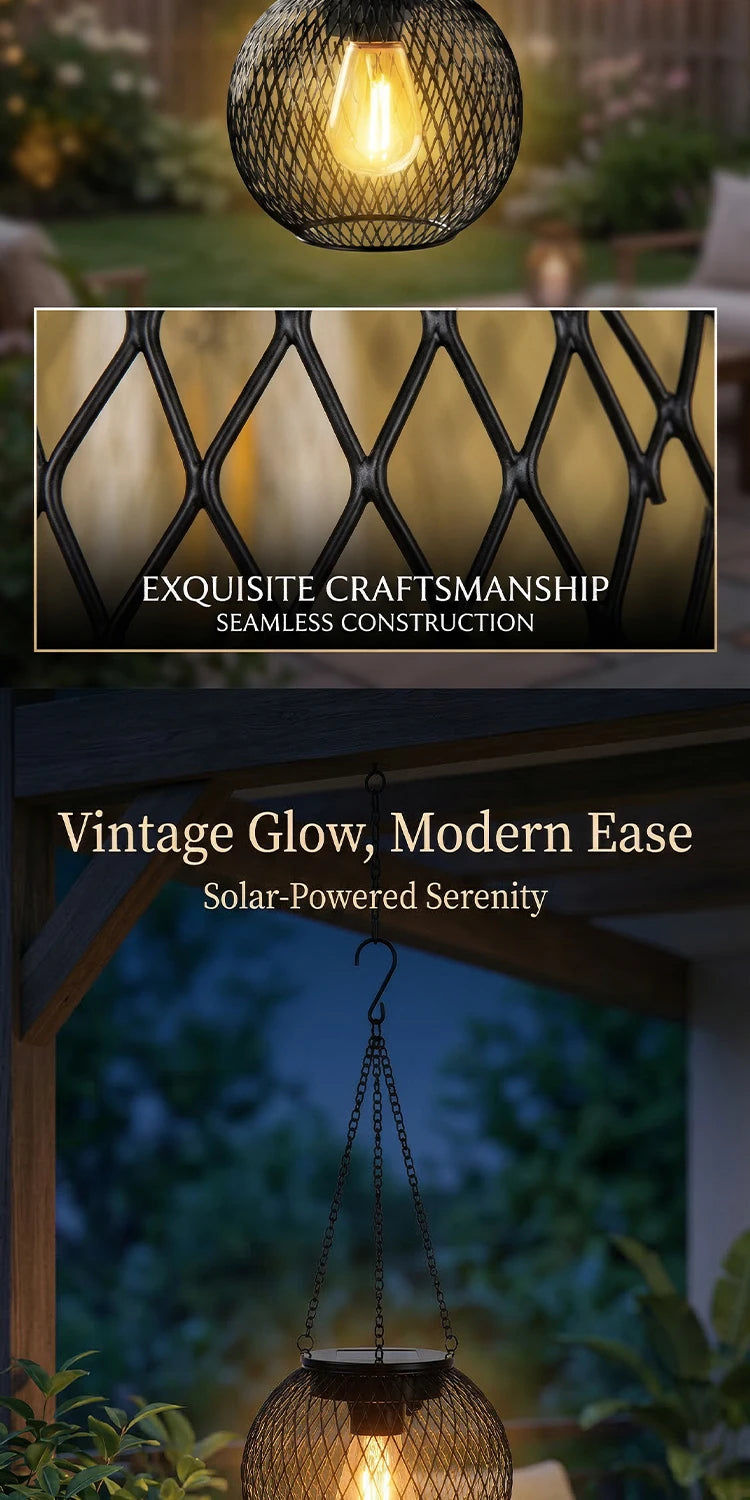 Retro Solar Outdoor Light for Garden - Solar powered & Wrought iron frame