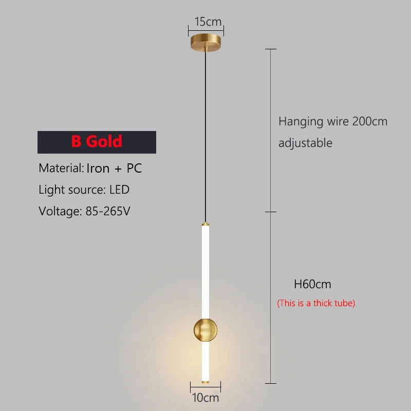 Minimalist Pendant Chandelier for Bedroom - Elongated linear design