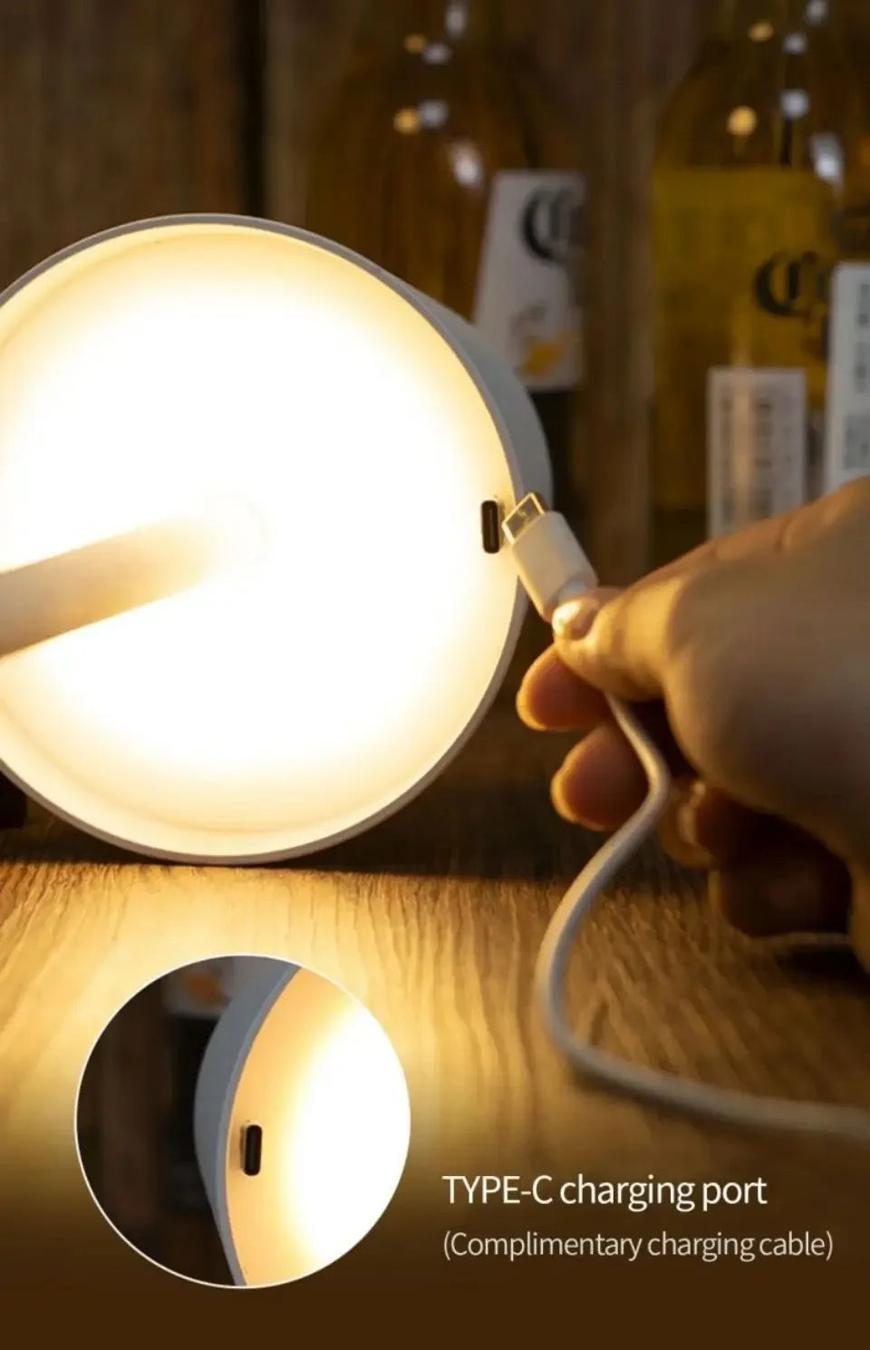 Modern Table Lamp for Bedroom - Rechargeable battery & USB powered