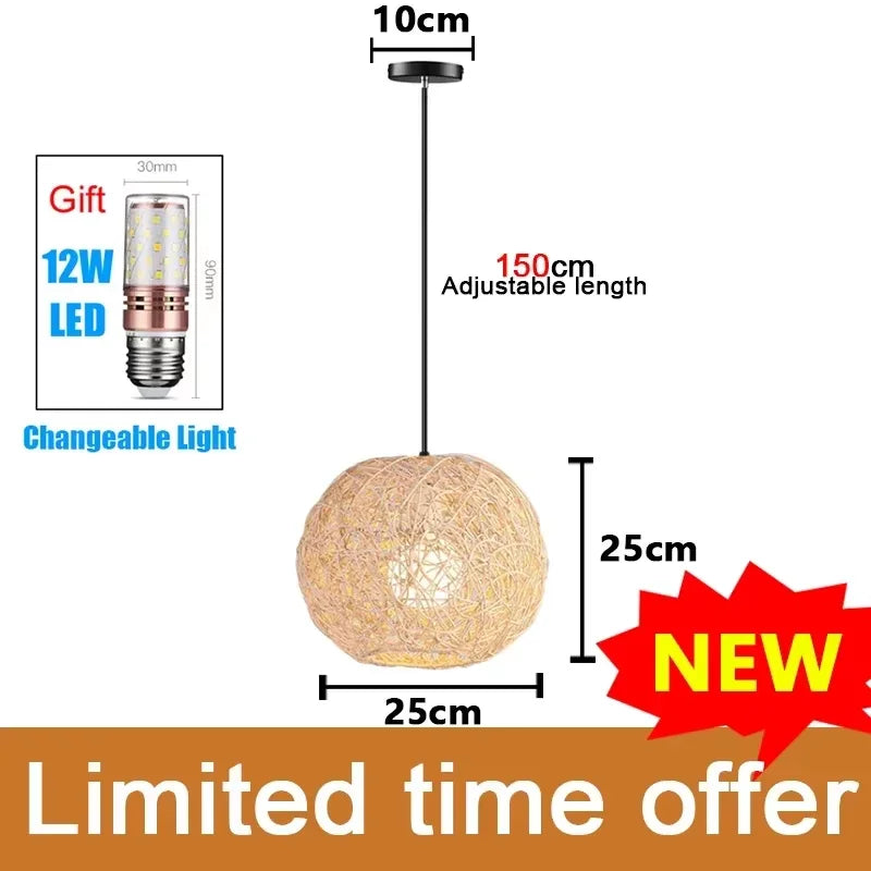 Modern Pendant Chandelier for Bedroom - Handwoven bamboo/rattan