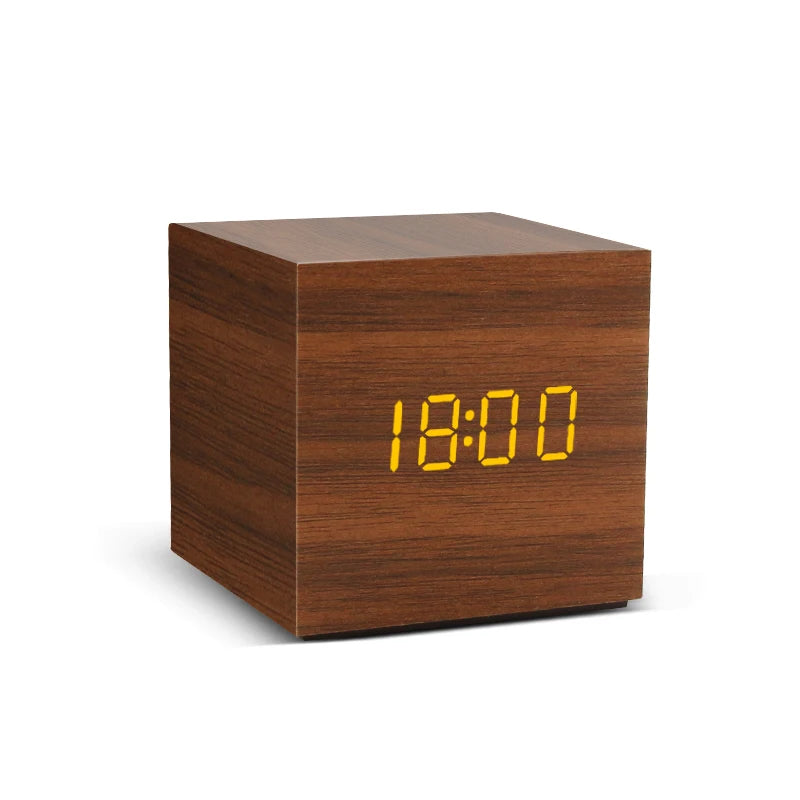 Modern LED Alarm Clock for Desk - USB powered & Natural wood finish