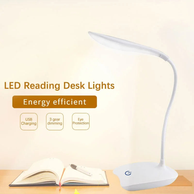 Modern LED Desk Lamp for Bedroom - Rechargeable battery & USB powered