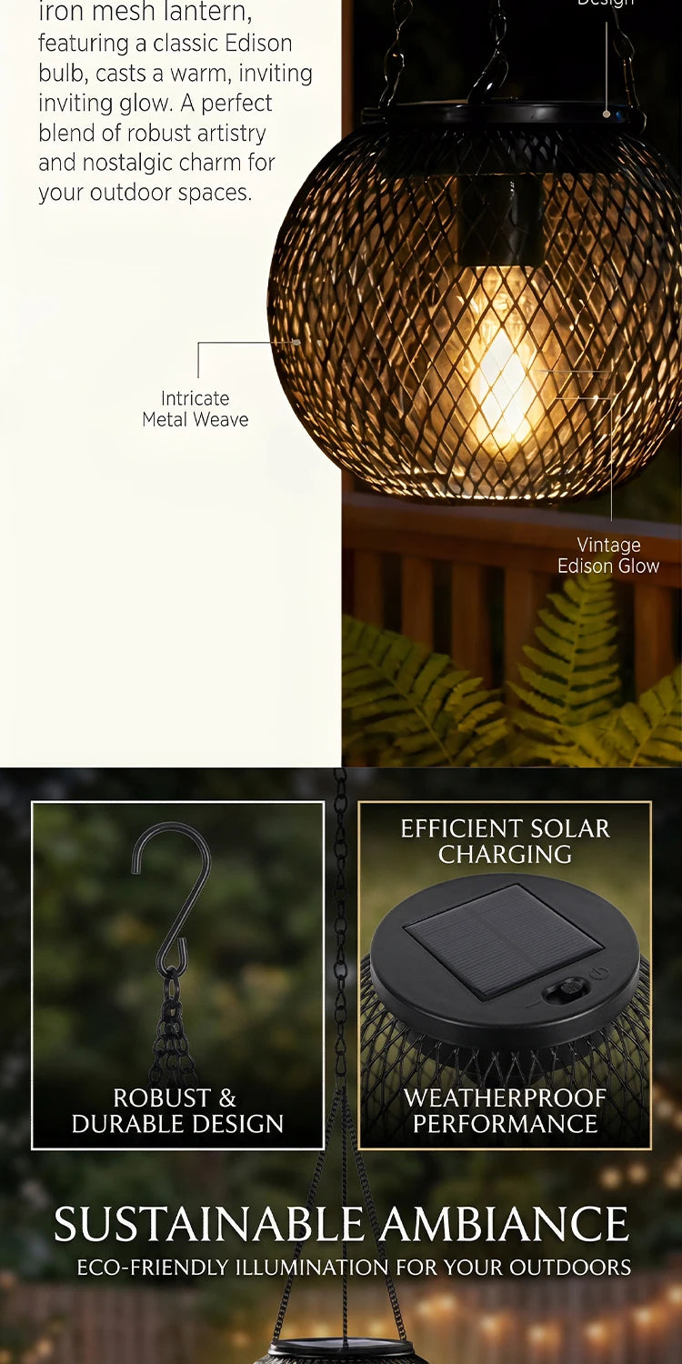 Retro Solar Outdoor Light for Garden - Solar powered & Wrought iron frame