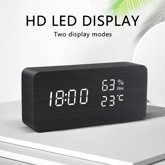 Modern LED Alarm Clock for Desk - USB powered & Natural wood finish