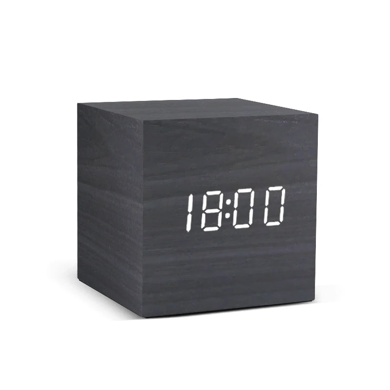 Modern LED Alarm Clock for Desk - USB powered & Natural wood finish