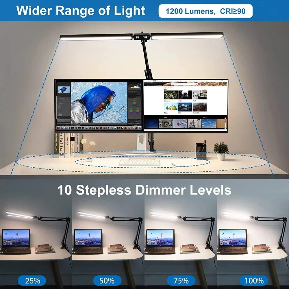 Modern LED Desk Lamp for Home Office - Stepless dimmable & Adjustable positioning