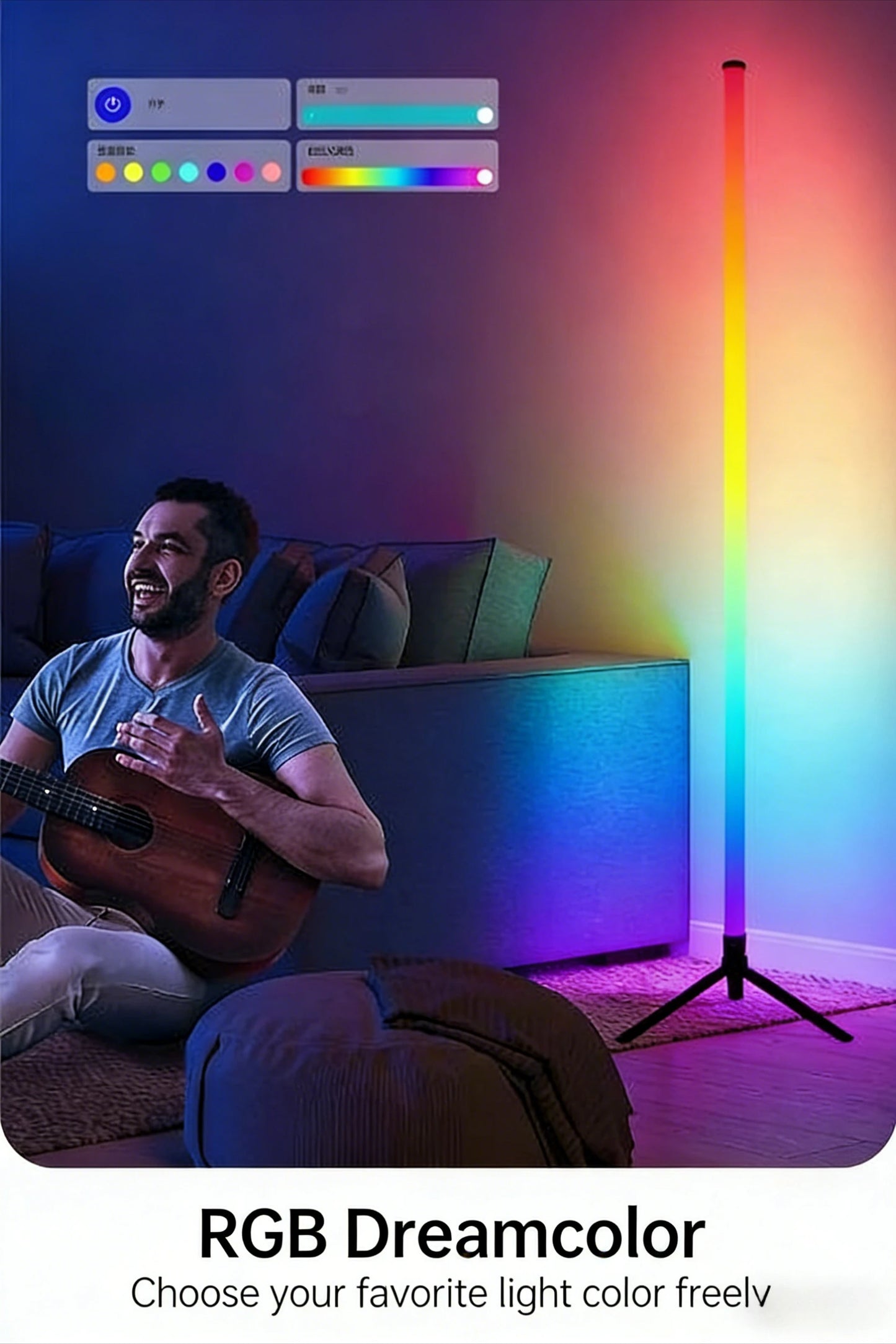 Modern Floor Lamp for Bedroom - Multicolor RGB light & Sound-reactive light
