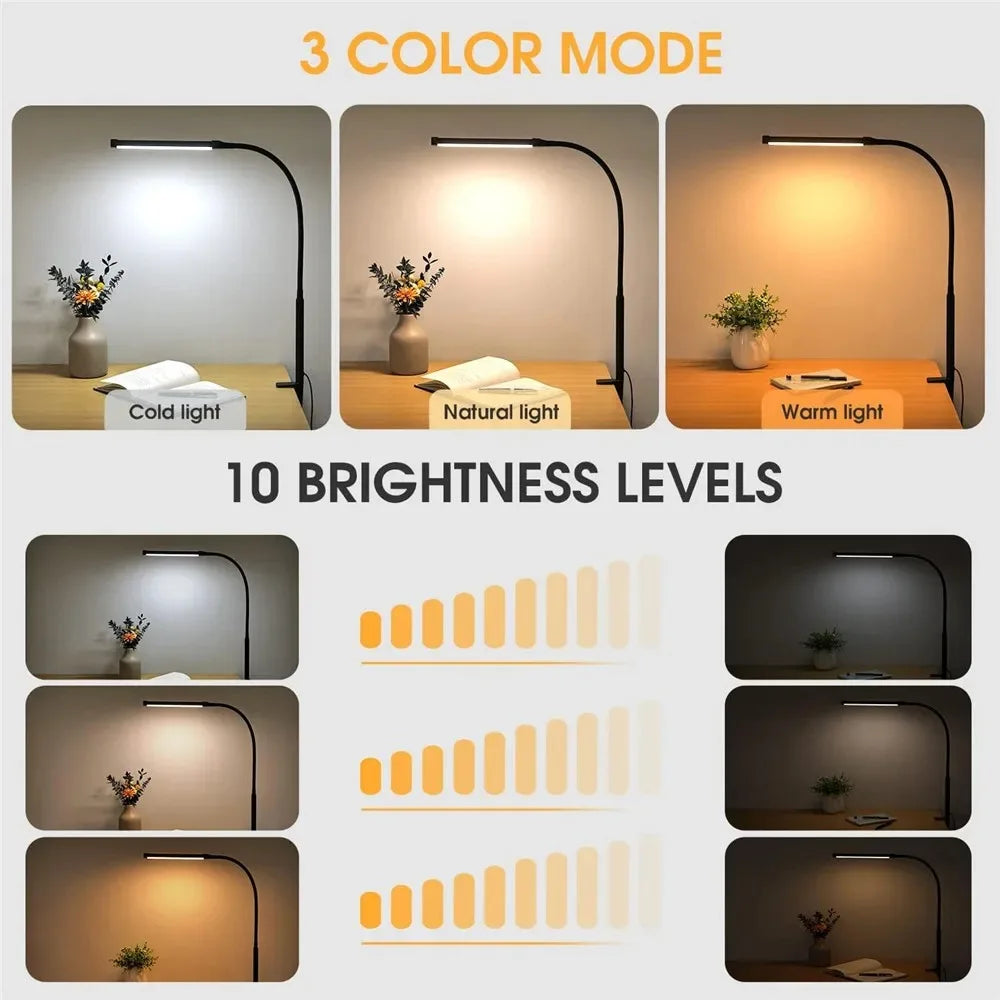 Modern LED Desk Lamp for Home Office - Stepless dimmable & Adjustable positioning