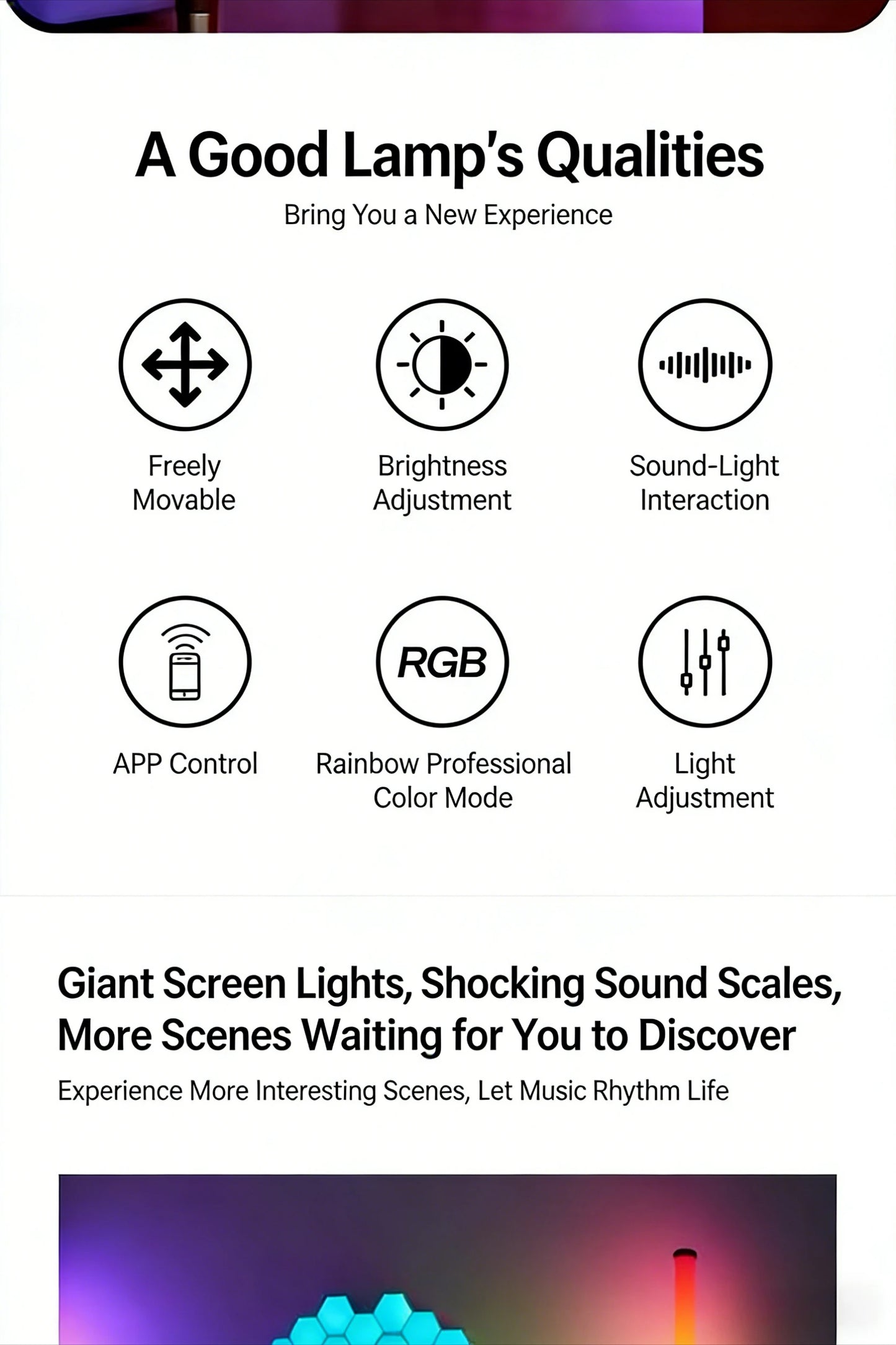 Modern Floor Lamp for Bedroom - Multicolor RGB light & Sound-reactive light
