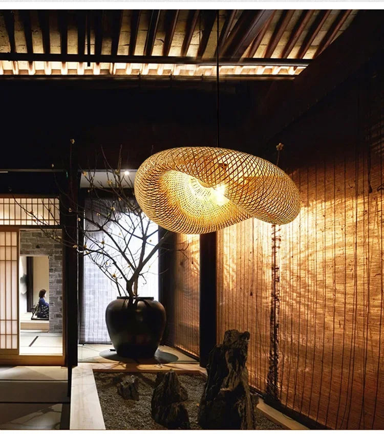 Modern Pendant Chandelier for Bedroom - Handwoven bamboo/rattan