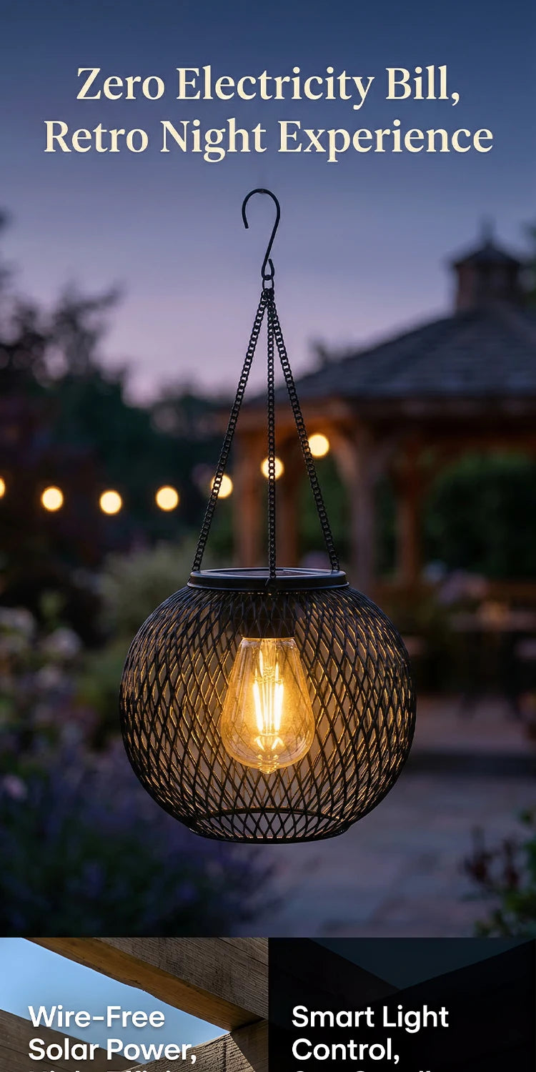 Retro Solar Outdoor Light for Garden - Solar powered & Wrought iron frame