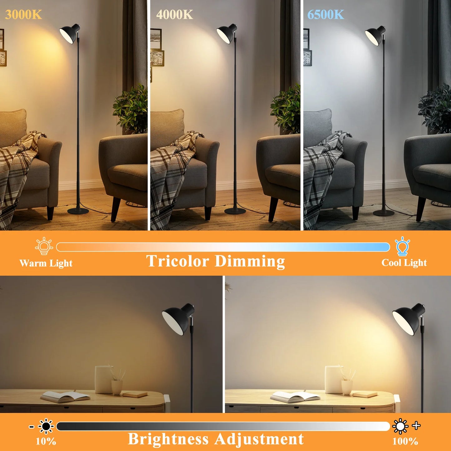 Modern Floor Lamp for Bedroom - USB powered & Stepless dimmable