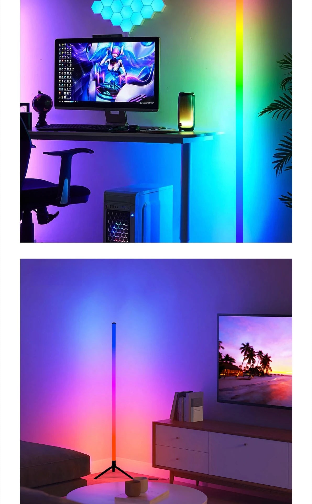 Modern Floor Lamp for Bedroom - Multicolor RGB light & Sound-reactive light