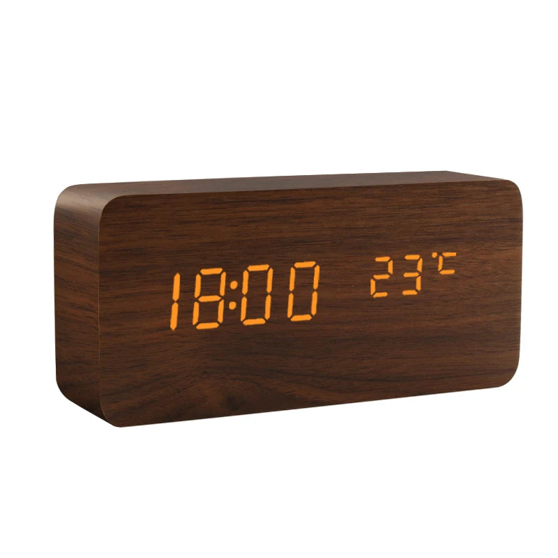 Modern LED Alarm Clock for Desk - USB powered & Natural wood finish