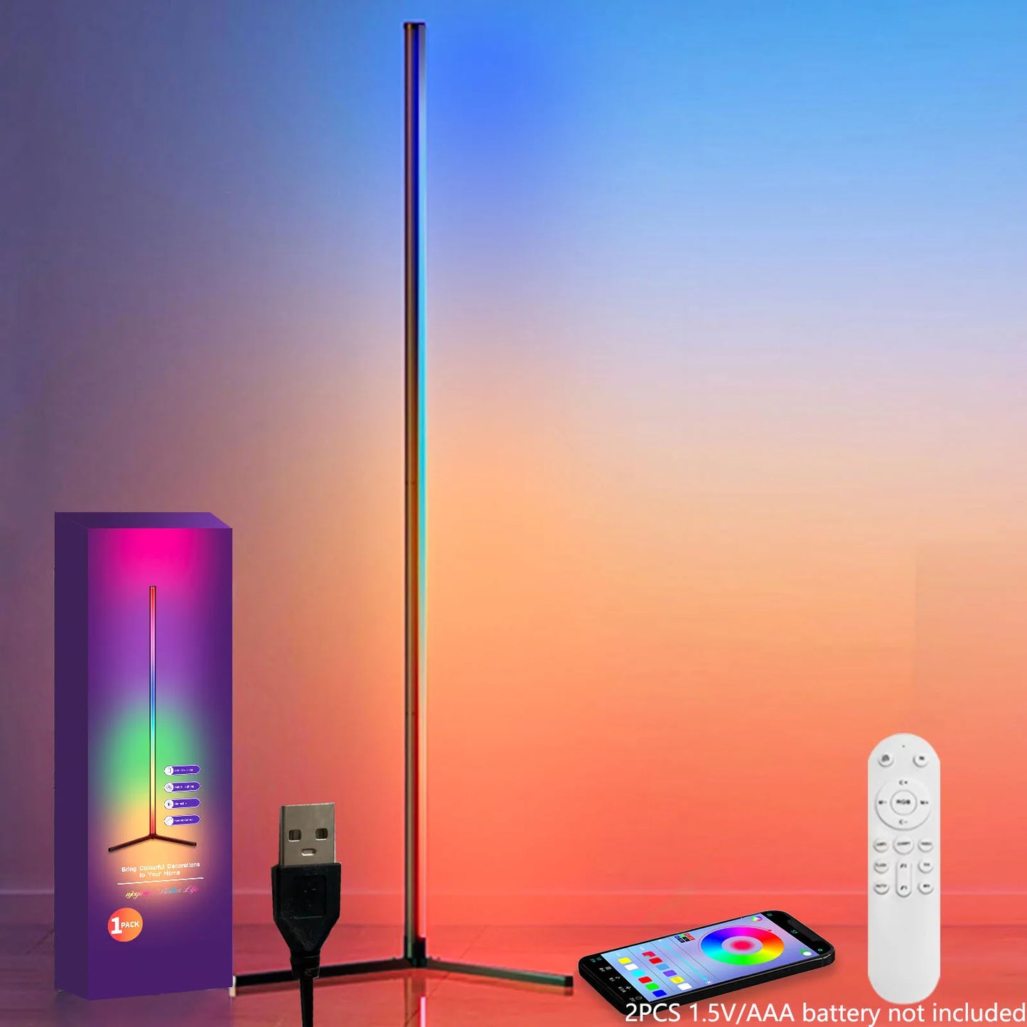 Modern Floor Lamp for Bedroom - Multicolor RGB light & Music sync mode