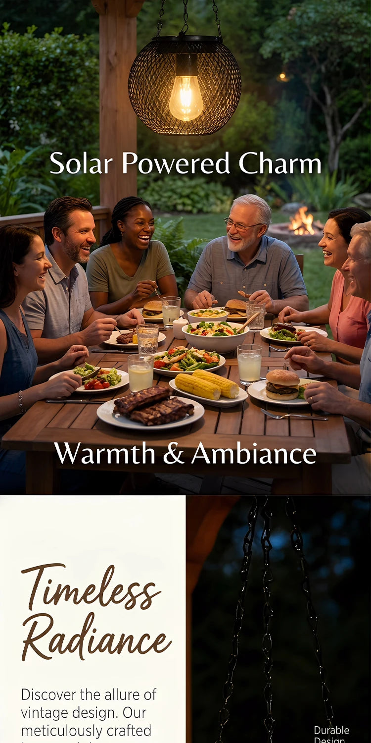 Retro Solar Outdoor Light for Garden - Solar powered & Wrought iron frame