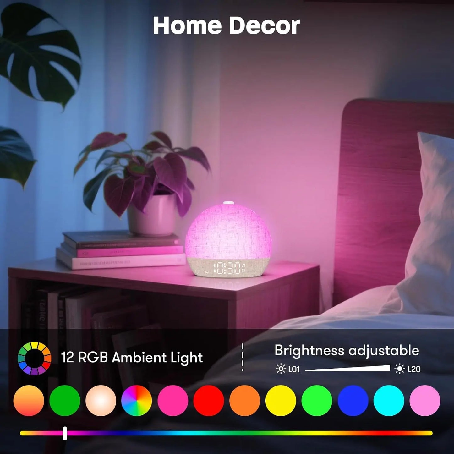 Modern LED Alarm Clock for Home - Stepless dimmable & Multicolor RGB light